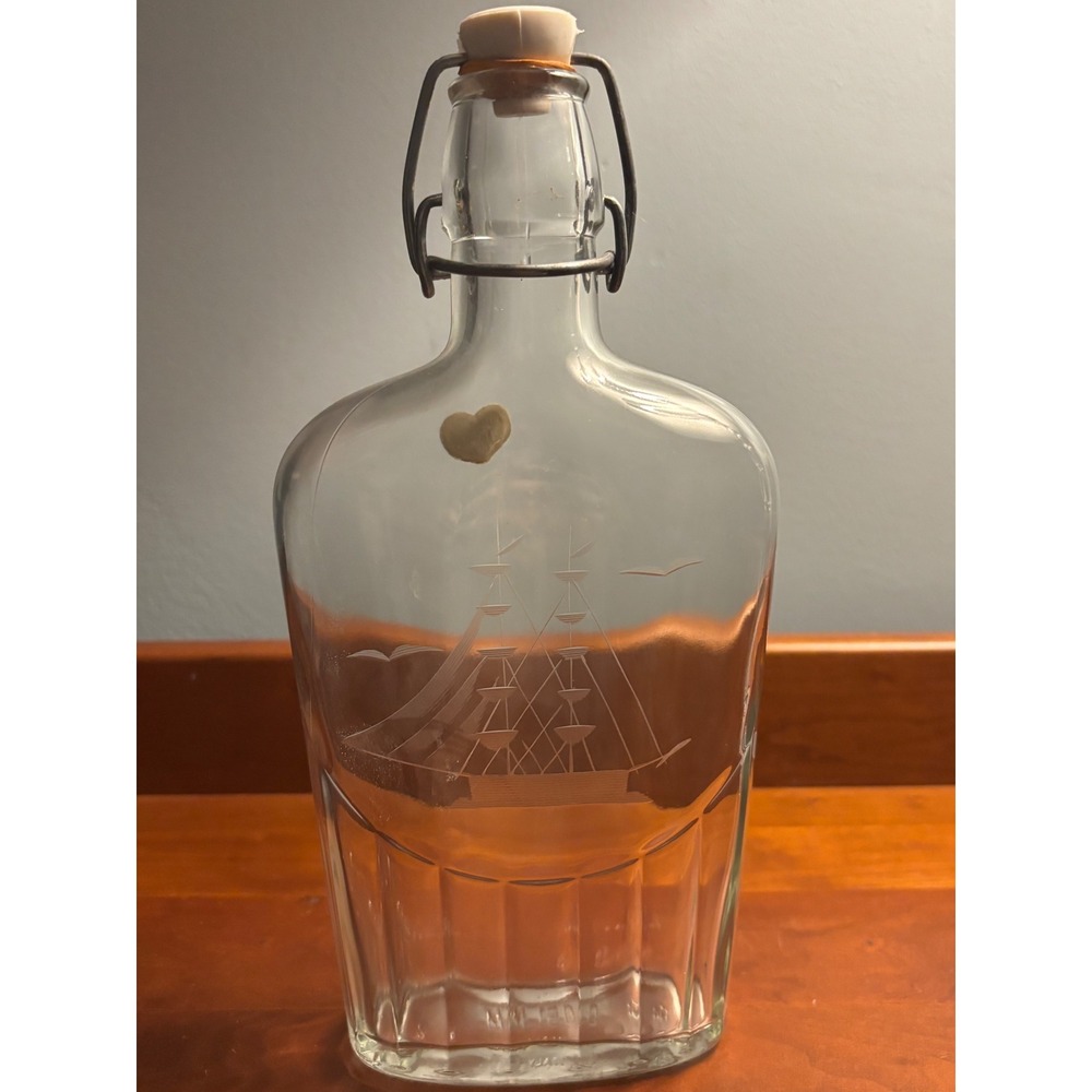 Javit Crystal Clipper Collection Etched Sailing Ship Flask‎ Decanter 16oz Italy - Picture 4 of 6